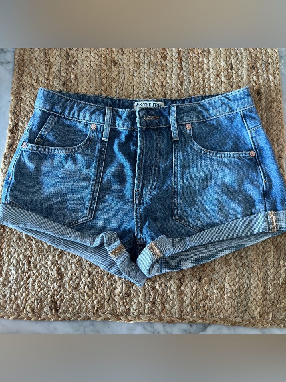 Free People We The Free Blue Denim Cut Off Shorts Sz 26 Festival Jorts